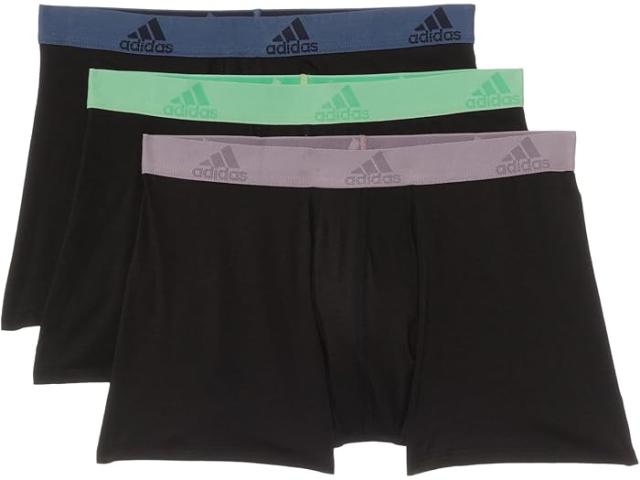 (取寄) アディダス メンズ ストレッチ コットン トランク 3-パック adidas men Stretch Cotton Trunk 3-Pack Black/Semi Green Spark/Preloved Fig Purple