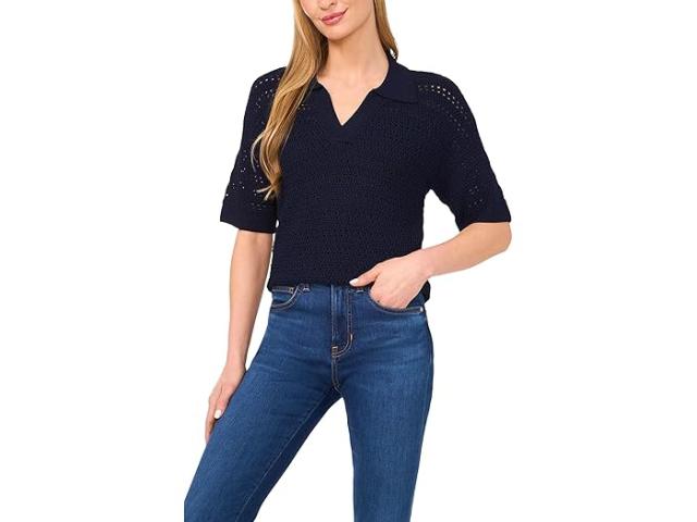 (取寄) シーシー レディース オープン ニット ポップオーバー ポロ セーター CeCe women Open Knit Popover Polo Sweater Classic Navy