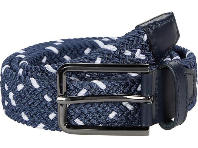 (取寄) ジョンストン&マーフィー メンズ レザー ウーブン ベルト Johnston & Murphy men Johnston & Murphy Leather Woven Belt Navy/White