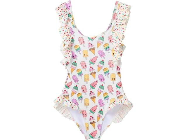 (取寄) ガールズ レインボー アイス クリーム ラッフル スイムスーツ (トドラー/リトル キッド/ビッグ キッド) Lola and The Boys girls Rainbow Ice Cream Ruffle Swimsuit (Toddler/Little Kid/Big Kid) White