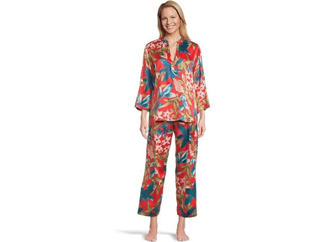 (取寄) N バイ ナトリ レディース トロピカル ブリーズ サテン ロング スリーブ パジャマ N by Natori women Tropical Breeze Satin Long Sleeve Pajama Red