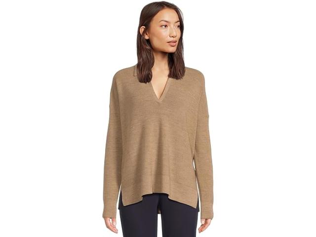 (取寄) アイリーン フィッシャー レディース メリノ クラシック カラー ヘンリー セーター Eileen Fisher women Merino Classic Collar Henley Sweater Biscuit