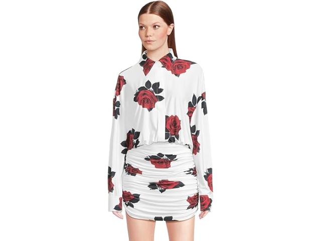 (取寄) ノーマ カマリ レディース オーバーサイズ ボーイフレンズ ネック シャツ シャード ボトム ミニ ドレス Norma Kamali women Oversized Boyfriend Neck Shirt Shirred Bottom Mini Dress Red Rose