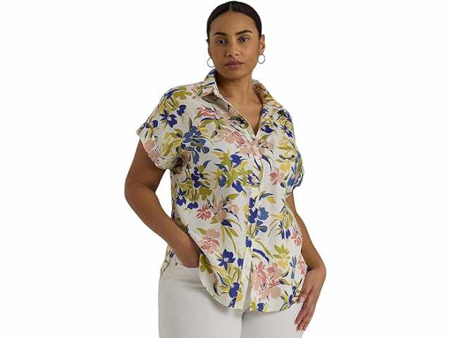 (取寄) ローレン ラルフローレン レディース プラス-サイズ リラックスド-フィット フィット フローラル ショートスリーブ シャツ LAUREN Ralph Lauren women LAUREN Ralph Lauren Plus-Size Relaxed Fit Floral Short-Sleeve Shirt Cream/Blue Multiの通販はブラウス