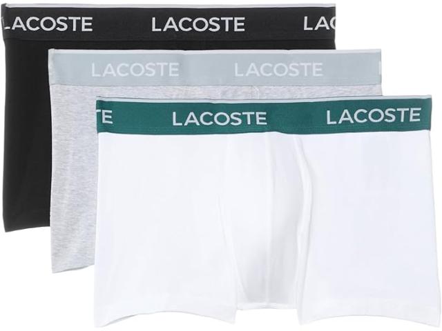 (取寄) ラコステ メンズ コットン ストレッチ エッセンシャル トランクス 3-パック Lacoste men Cotton Stretch Essentials Trunks 3-pack Black/White/Gray