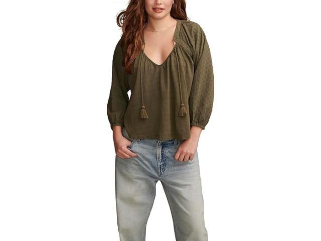 (取寄) ラッキーブランド レディース ニット ミックス ペザント ブラウザ Lucky Brand women Knit Mix Peasant Blouse Dusty Oliveの通販は