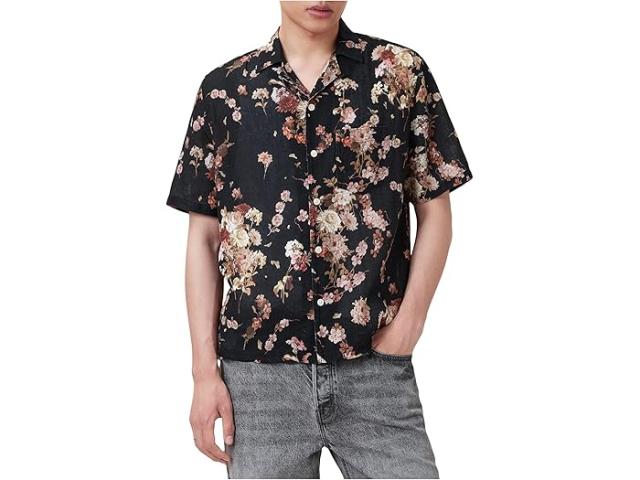 (取寄) オールセインツ メンズ アルマダ ショート スリーブ シャツ AllSaints men Armada Short Sleeve Shirt Jet Black