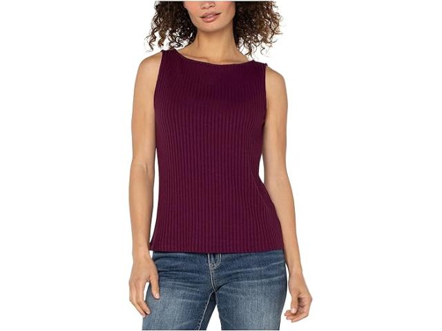 (取寄) リバプールロサンゼルス レディース スリーブレス ボート ネック リブ ニット トップ Liverpool Los Angeles women Sleeveless Boat Neck Rib Knit Top Wine Berry