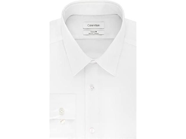 (取寄) カルバンクライン メンズ メンズ ドレス シャツ スリム フィット ノン アイロン ストレッチ ソリッド   men  Men's Dress Shirt Slim Fit Non Iron Stretch Solid White