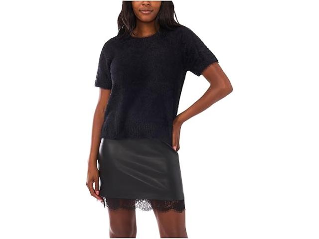 (取寄) ヴィンスカムート レディース スリーブ クルー ネック Vince Camuto women Eyelashshort Sleeve Crew Neck Rich Black
