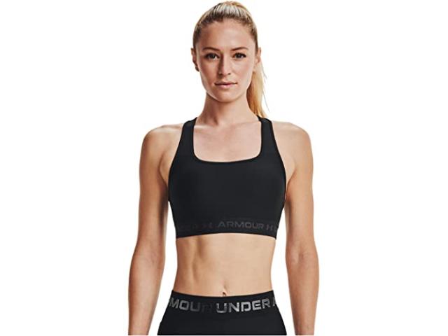 (取寄) アンダーアーマー レディース クロスバック ミッド ブラ Under Armour women  Cross-Back Mid Bra Black/Jet Gray