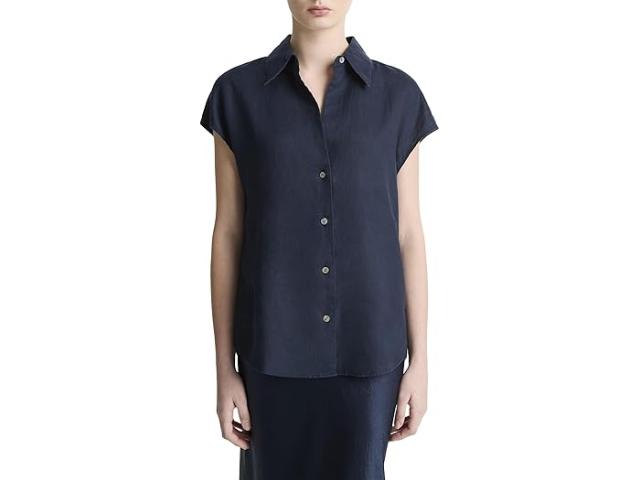 (取寄) ヴィンス レディース キャップ スリーブ ボタン ダウン ブラウザ Vince women Cap Sleeve Button Down Blouse Coastal Blue
