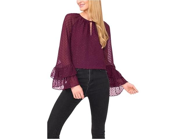(取寄) シーシー レディース ティアード スリーブ フロント キーホール ブラウザ CeCe women Tiered Sleeve Front Keyhole Blouse Potent Purple