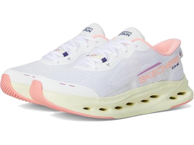 (取寄) スケッチャーズ レディース マックス クッショニニグ グライド ステップ カレドニア ハンズ フリー スリップ-インス SKECHERS women Max Cushioning Glide Step Caledonia Hands Free Slip-Ins White/Pink