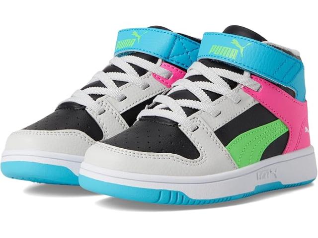 (取寄) プーマ キッズ キッズ リバウンド レイアップ ミッド フック アンド ループ (リトル キッド) PUMA Kids kids Rebound Layup Mid Hook And Loop (Little Kid) Puma Black/Fluro Green Pes/Feather Grayの通販は