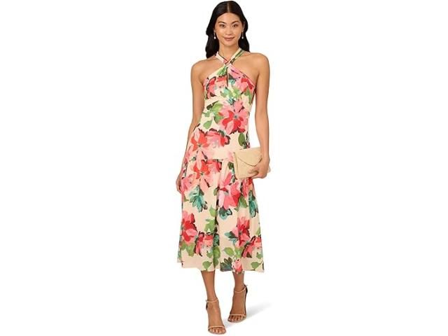 (取寄) アドリアナ パぺル レディース ホルター フリル ミディ ドレス Adrianna Papell women Halter Flounce Midi Dress Blush Multi