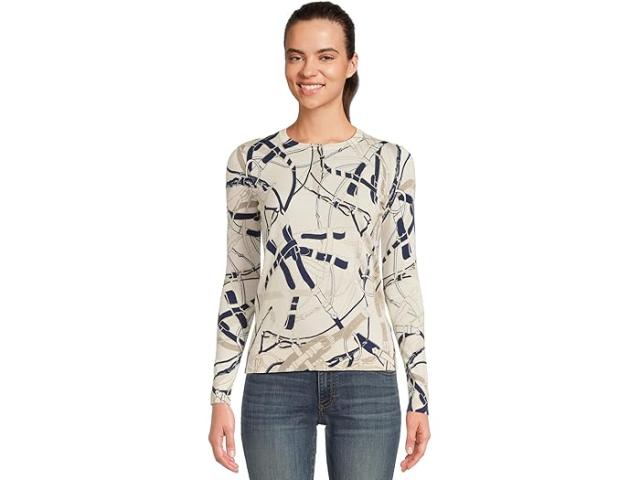 (取寄) ローレン ラルフローレン レディース ベルティング-プリント コットンブレンド セーター Lauren Ralph Lauren women Belting-Print Cotton-Blend Sweater Cream/Navy Multi