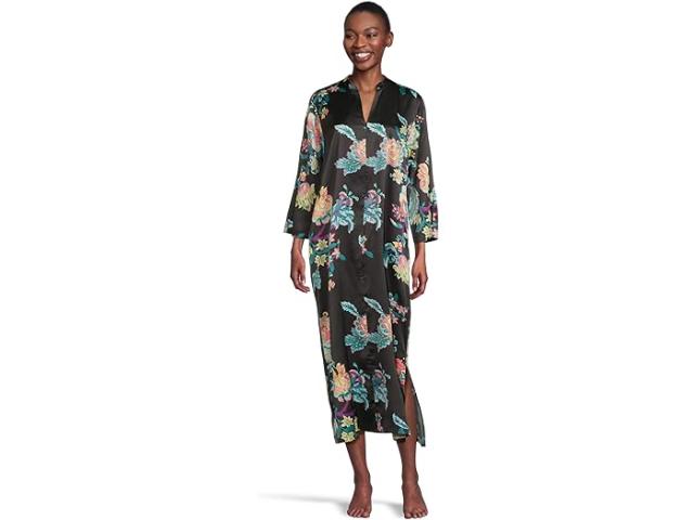 (取寄) N バイ ナトリ レディース フェスティバル - サテン ジップ カフタン N by Natori women Festival - Satin Zip Caftan Black