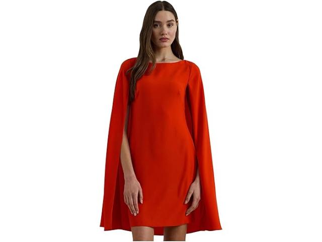 (取寄) ローレン ラルフローレン レディース ケープ ジョーゼット カクテル ドレス Lauren Ralph Lauren women Cape ette Cocktail Dress Bright Vermilion