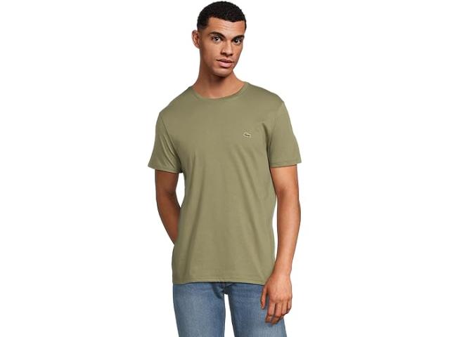 (取寄) ラコステ メンズ モノクローム コットン ピマ ジャージ クルー ネック Tシャツ Lacoste men Monochrome Cotton Pima Jersey Crew Neck T-shirt Khaki