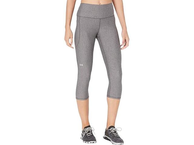 (取寄) アンダーアーマー レディース ヒートギア アーマー ハイウエスト ポケットド カプリ Under Armour women HeatGear Armour High-Waisted Pocketed Capris Charcoal Light Heather/White 1