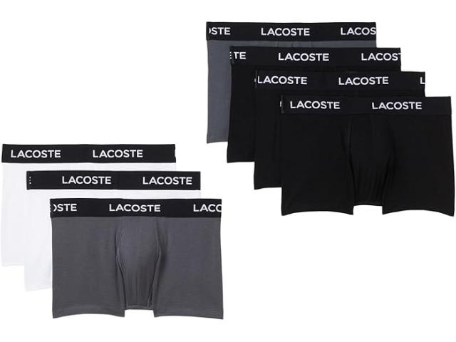 (取寄) ラコステ メンズ 7-パック ロゴ ウェスト トランクス Lacoste men 7-pack Logo Waist Trunks Black/White/Grey