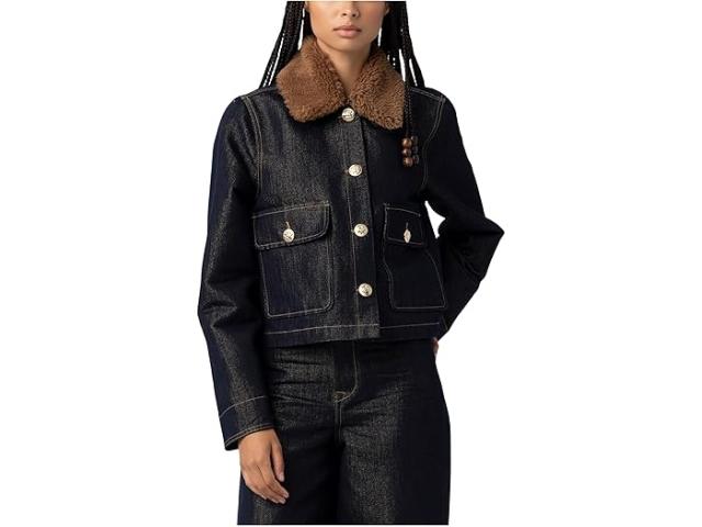 (取寄) ブランクニューヨーク レディース メタリック デニム ジャケット ウィズ フォー シェルパ カラー イン ブルー Blank NYC women llic Denim Jacket with Faux Sherpa Collar in Blue Blue