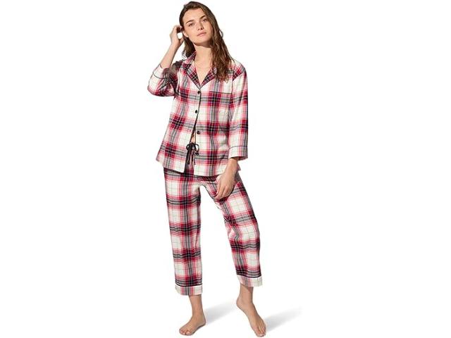 (取寄) ベッドヘッドパジャマズ レディース 3/4 スリーブ クラシック ストレッチ ジャージ クロップド Pj セット Bedhead PJs women 3/4 Sleeve Classic Stretch Jersey Cropped Pj Set Equestrian Plaid
