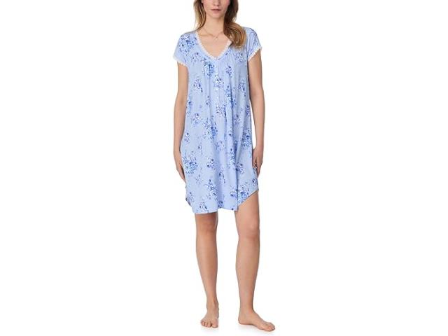 (取寄) アイリーン ウエスト レディース ショート キャップ スリーブ スリープシャツ Eileen West women Short Cap Sleeve Sleepshirt Blue Ground Rose