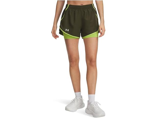 (取寄) アンダーアーマー レディース フライ バイ 2イン1 ショーツ Under Armour women Fly By 2-in-1 Shorts Expedition Green/Green Vibe/Reflective