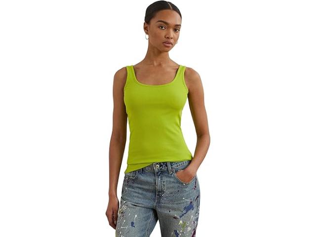 (取寄) ローレン ラルフローレン レディース ストレッチ コットン タンク トップ Lauren Ralph Lauren women Stretch Cotton Tank Top Lime Chartreuse