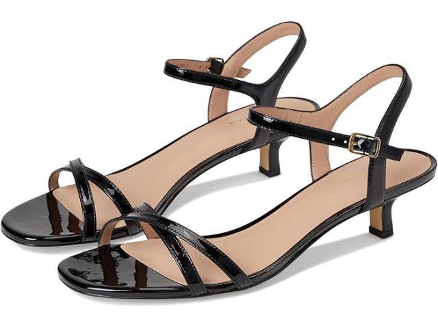 (取寄) コールハーン レディース レニ キトン ヒール ストラップ サンダル 40mm Cole Haan women Leni Kitten Heel Strappy Sandals 40mm Black Patent Leather