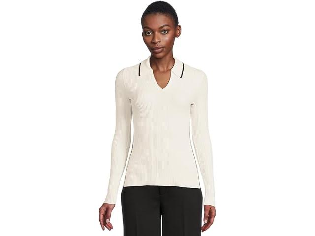 (取寄) リバプールロサンゼルス レディース ロング スリーブ V-ネック カラード セーター Liverpool Los Angeles women Long Sleeve V-Neck Collared Sweater Vintage White/Black Stripe