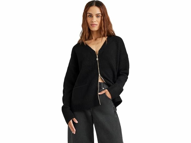 (取寄) スプレンディッド レディース ジーナ ジップ アップ カーディガン Splendid women Splendid Zeena Zip Up Cardigan Blackの通販は