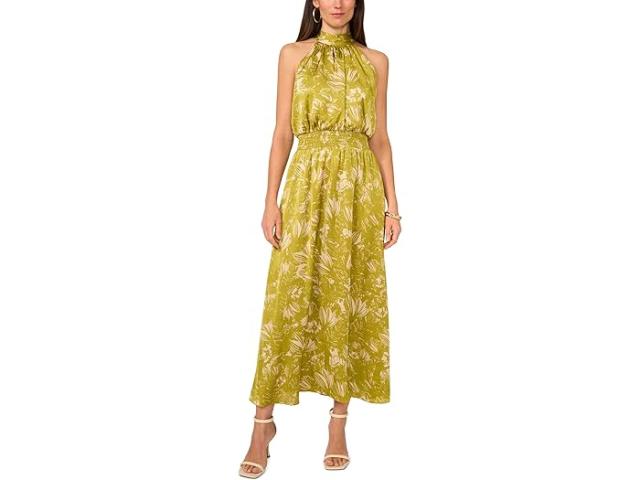 (取寄) ヴィンスカムート レディース スリーブレス ホルター ネック スモック ウェスト Vince Camuto women Sleeveless Halter Neck Smocked Waist Green Oasis