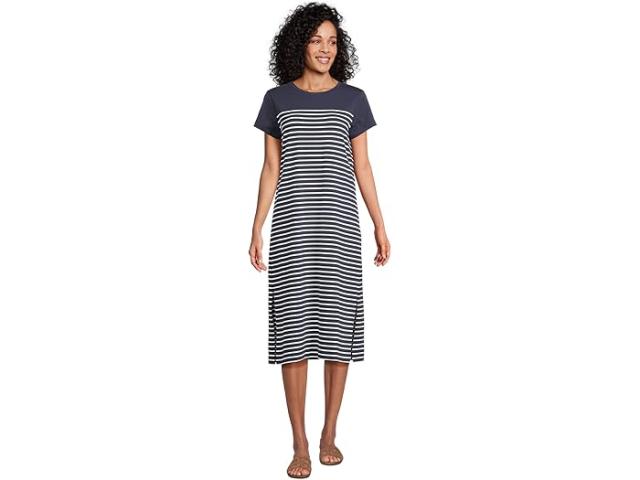 (取寄) ヴィンヤードヴァインズ レディース ストライプド ミディ ティー-シャツ ドレス Vineyard Vines women Striped Midi Tee-shirt Dress Engineered Bay Stripe/Nautical Navy/White Cap