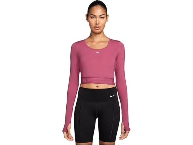 (取寄) ナイキ レディース プロ ドライ-フィット クロップド ロング-スローブ トップ Nike women Pro Dri-fit Cropped Long-sleeve Top Sweet Beet/Rush Maroon/White