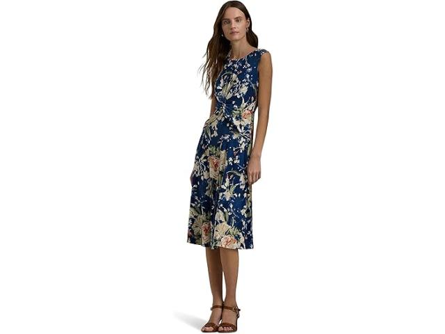 (取寄) ローレン ラルフローレン レディース フローラル ツイスト-フロント ストレッチ ジャージ ドレス Lauren Ralph Lauren women Floral Twist-Front Stretch Jersey Dress Blue Multiの通販は