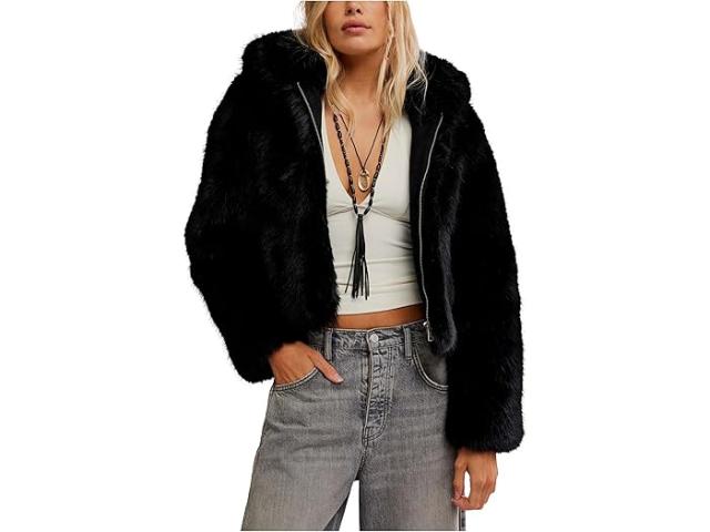 (取寄) フリーピープル レディース ラウダー プリーズ フーデット フォー ファー ジャケット Free People women Louder Please Hooded Faux Fur Jacket Black