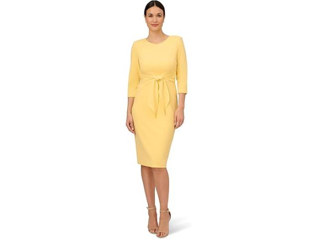 (取寄) アドリアナ パぺル レディース ニット クレープ タイ ウェスト シィース ドレス Adrianna Papell women Knit Crepe Tie Waist Sheath Dress Warm Sun