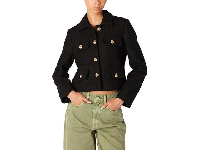 (取寄) ブランクニューヨーク レディース クロップド シャツ ジャケット ウィズ ポケット アンド ゴールド ボタン ディテール Blank NYC women Blank NYC Cropped Shirt Jacket With Pocket And Gold Button Detail Blackの通販は