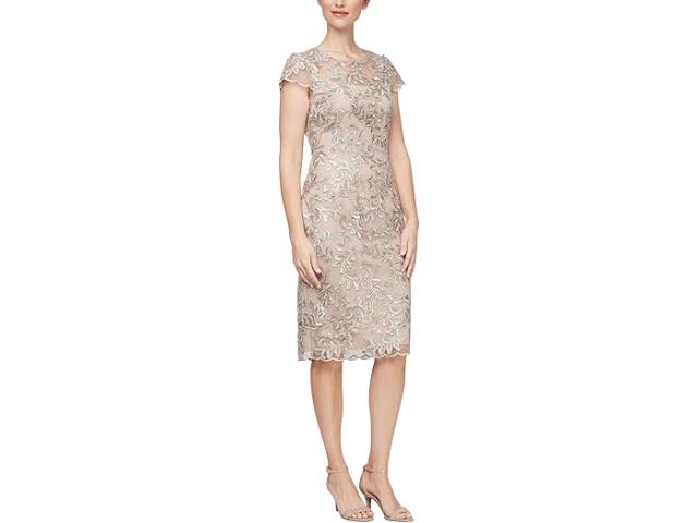 (取寄) アレックス イブニングス レディース ショート エンブロイダー ドレス ウィズ キャップ スリーブ Alex Evenings women Alex Evenings Short Embroidered Dress with Cap Sleeve Taupeの通販は 60,520円