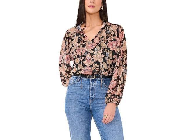 (取寄) ヴィンスカムート レディース ペザント スプリット ネック ロング スリーブ ブラウザ ウィズ タイ Vince Camuto women Vince Camuto Peasant Split Neck Long Sleeve Blouse With Ties Rich Blackの通販は