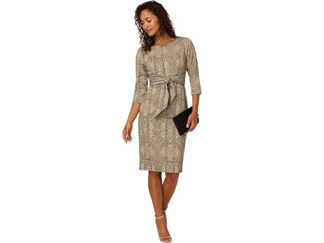 (取寄) アドリアナ パぺル レディース アニマル プリント タイ ドレス Adrianna Papell women Animal Print Tie Dress Black/Beige