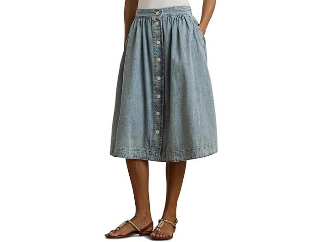 (取寄) ローレン ラルフローレン レディース ボタンフロント デニム スカート Lauren Ralph Lauren women Button-Front Denim Skirt Alicia Wash