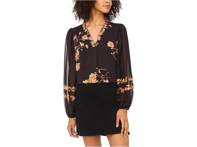 (取寄) ヴィンスカムート レディース V-ネック ウィズ ロング スリーブ Vince Camuto women V-Neck with Long Sleeve Rich Black