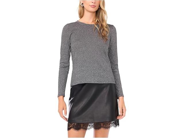 (取寄) ヴィンスカムート レディース クルー ネック ロング スリーブ トップ Vince Camuto women Crew Neck Long Sleeve Top Rich Black