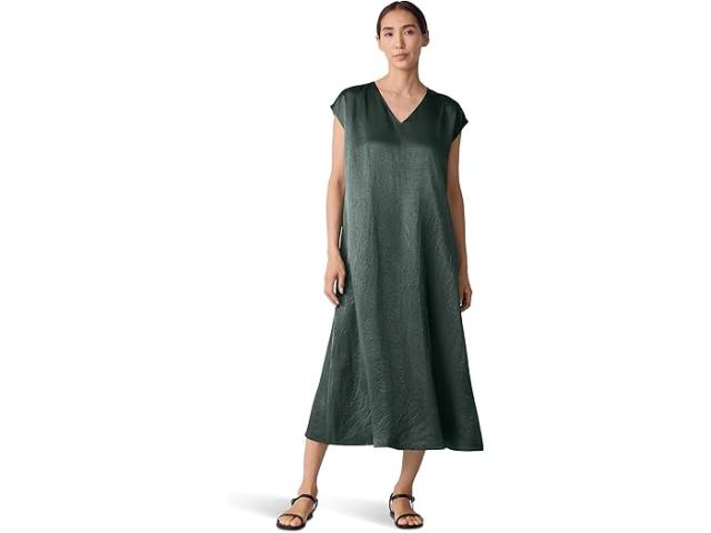 (取寄) アイリーン フィッシャー レディース テクスチャー サテン V-ネック ドレス Eileen Fisher women Textured Satin V-neck Dress Everglade