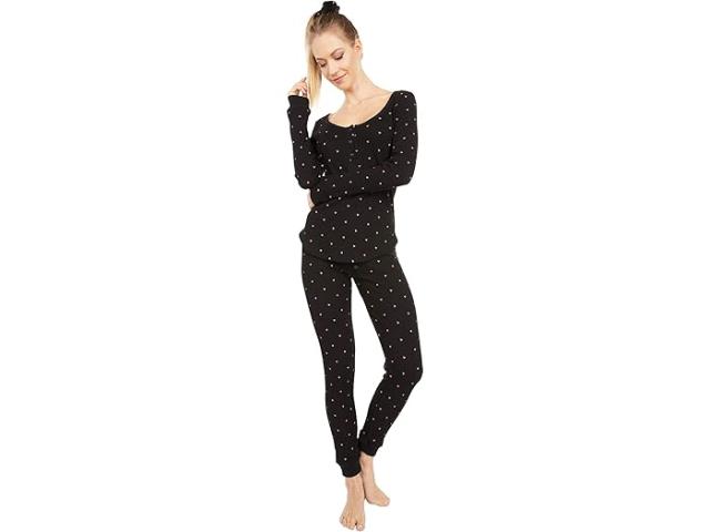 (取寄) プラッシュ レディース サーマル ハート パジャマ + スクランチー セット Plush women Plush Thermal Heart Pajama + Scrunchie Set Black/Red
