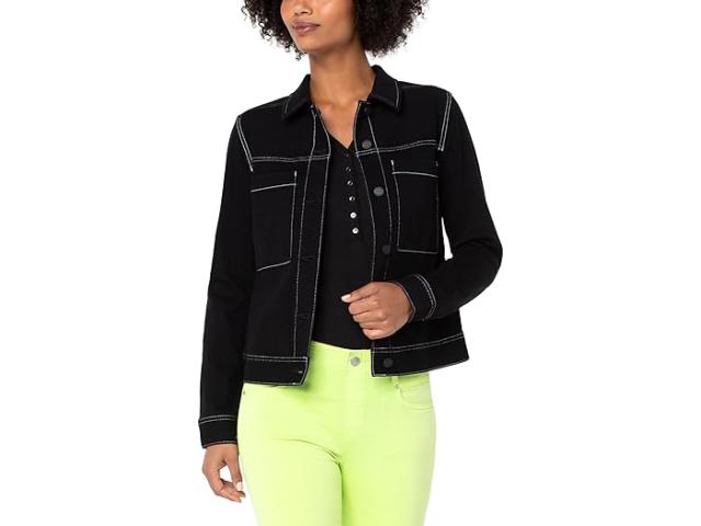 (取寄) リバプールロサンゼルス レディース ユーティリティ トラッカー ジャケット ウィズ コントラスト ステッチ Liverpool Los Angeles women Utility Trucker Jacket With Contrast Stitch City Black